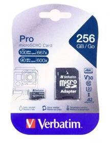 Verbatim Memorycard - Micro Sdxc Card Pro U3 C10 A2 256gb Incl Adaptor
