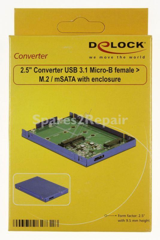 Delock Hard Drive Enclosure 2,5" - Konverter Usb 3.1 Micro-b Buchse > M.2 - Msata Mit GehÄuse